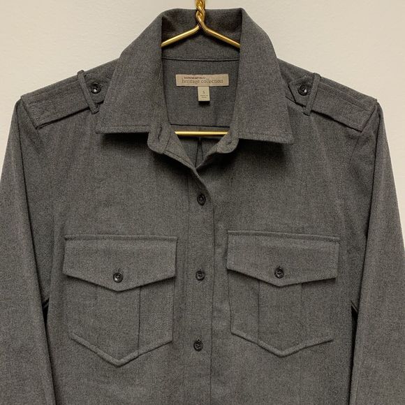 Banana Republic Heritage Flannel Military Oversized Shirt Shacket Sz Small Gray - Picture 3 of 12